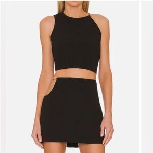 Black and Gold Sleeveless Crop Tank Top and Skirt Set